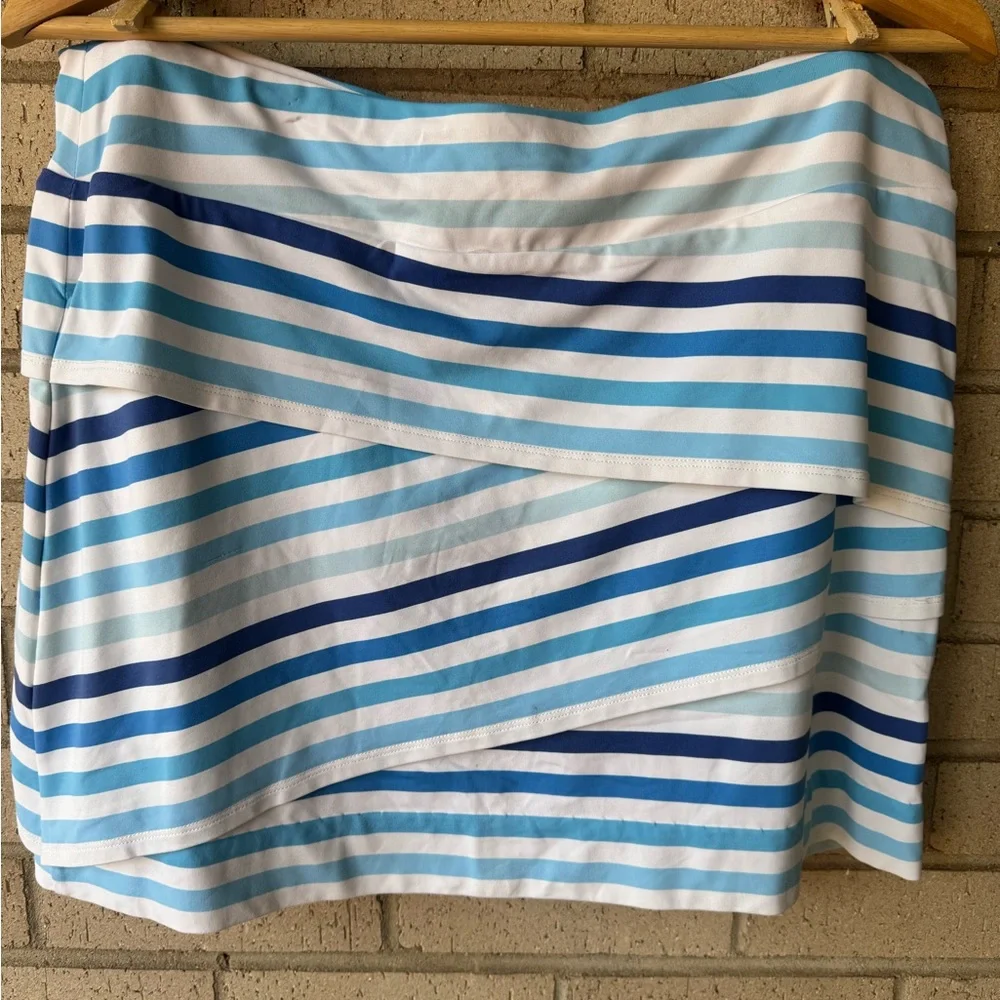 J. McLaughlin Blue & White Zig Zag Striped Athletic Skirt - Size Large - Coastal
